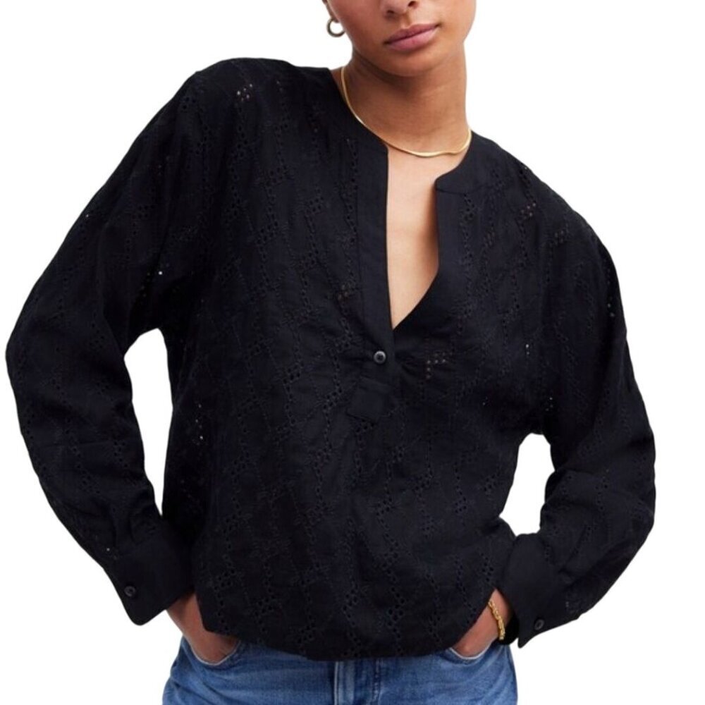 Madewell Long Sleeve Popover To In Eyelet True Black 2024 Size XL